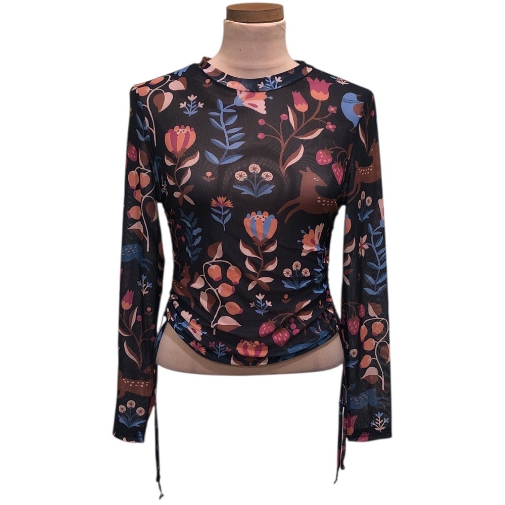 ModCloth Princess Highway Top Size US 4 Black Sheer Woodland Print
